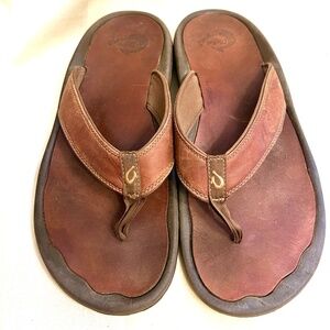 OluKai Men's Mekila Flip Flop Sandals Leather Sandals